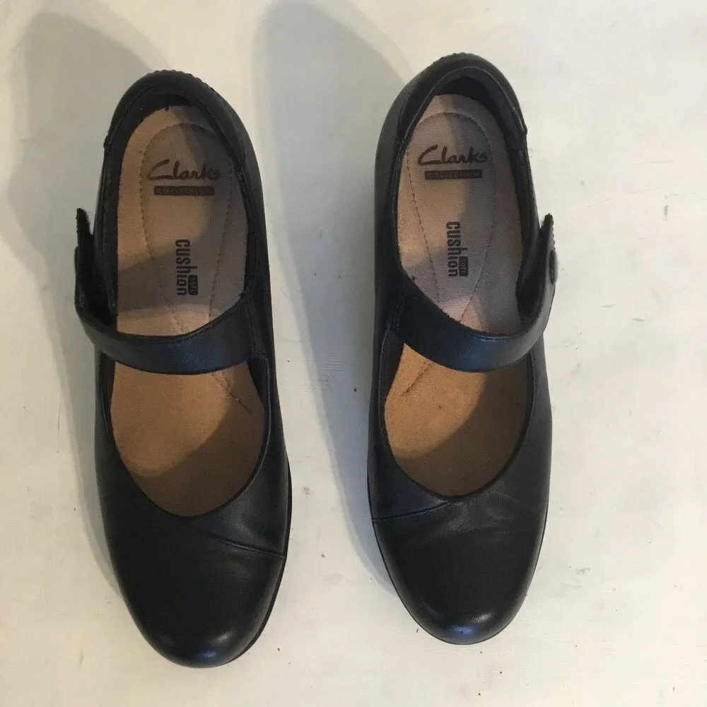 Clarks Hope Henley Black Leather Mary Jane 7.5 M Comfort Shoes Academia Work - Picture 3 of 14